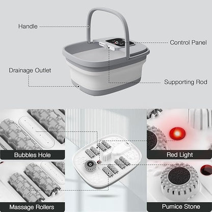 HOSPAN Collapsible Foot Spa with Heat, Bubble, Red Light, and Temperature Control, Foot Bath Massager with 8 Shiatsu Massage Rollers, Pedicure Foot Spa for Relaxation and Stress Relief