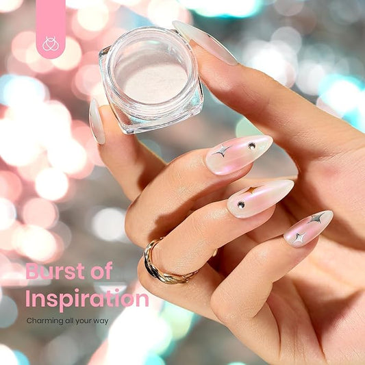 beetles Gel Polish Glitter Chrome Nail Powder for Gel Nail,Mermaid Premium Salon Nail Glitter Mirror Pearl Effect Manicure Kit for Nail Art Design, 1g for Girls 2024 Nail Trend DIY