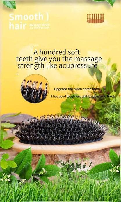 Paddle Hair Brush with Boar Bristles for All Hair Types, Professional Styling Brush for Men, Women (Brown)