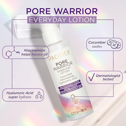 Pacifica Pore Warrior Everyday Face Lotion Acne Fighting - Niacinamide, Cucumber and Hyaluronic Acid1.7 oz