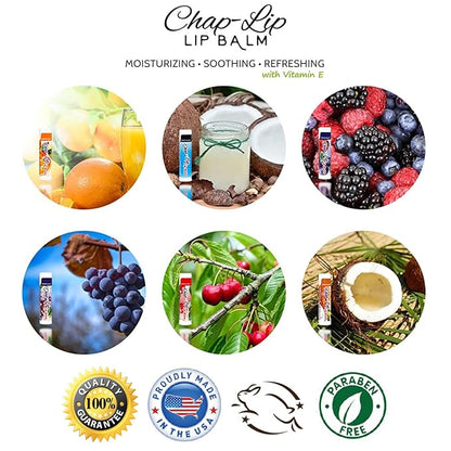 Vitamin E Lip Balm with Coconut Oil - Lip Moisturizer Treatment - Soothing, & Refreshing, Total Hydration Treatment & Lip Therapy - Assortment of 6 Refreshing Flavors, 60 Count