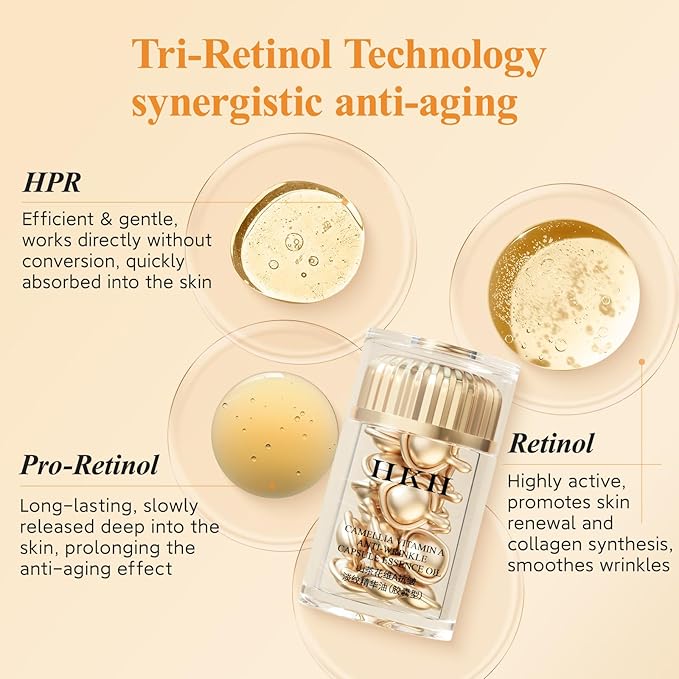 HKH Retinol + HPR Serum for Face - Anti-Aging Wrinkle Night Retinol Capsules, Peptide Serum for Women, Reduce Fine Lines, Tighten Sagging Skin, Fragrance-Free, Alcohol-Free & Non-Greas