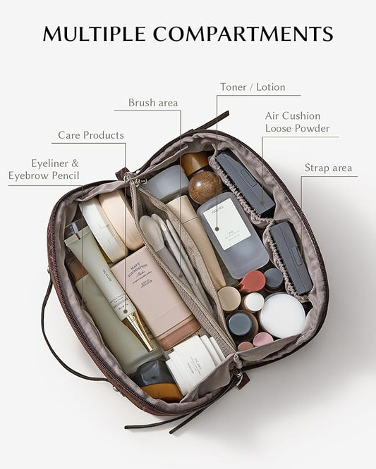 EACHY Travel Makeup Bag,Large Capacity Cosmetic Bags for Women,Waterproof Portable Pouch Open Flat Toiletry Bag Make up Organizer with Divider and Handle