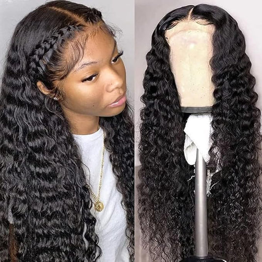 CHEETAHBEAUTY Deep Wave 13X6 HD Transparent Lace Front Wigs Human Hair Brazilian 10A Grade Deep Curly Human Hair Wigs for Black Women Pre Plucked with Baby Hair Natural Black 250% Density(16inch)