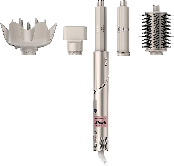 Shark HD435 FlexStyle Air Styling & Drying System, Powerful Hair Blow Dryer & Multi-Styler with Auto-Wrap Curlers, Curl-Defining Diffuser, Oval Brush, & Concentrator Attachment, Stone