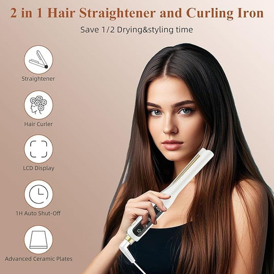 Small Flat Iron, 1/2 Inch Flat Iron for Short Hair Straightener and Curler 2 in 1, Ceramic Ionic Floating Plates for Less Frizz, 10s Quick Heat Up, Straightener for All Hair Types(White)