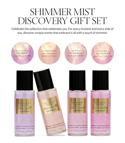 Victoria's Secret Fragrance Mist Collection 4 Piece Shimmer Mini Gift Set, Assorted Scents