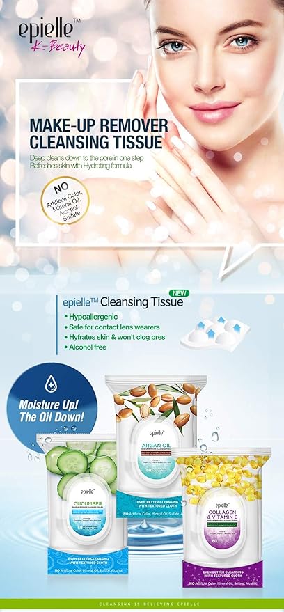 Epielle Aloe Vera Makeup Remover Cleansing Wipes | 60 Count, 2-Pack | Gentle Towelettes for All Skin Types | Ideal for Beauty Gifts, Spa Days & Gift Sets | Korean Skincare