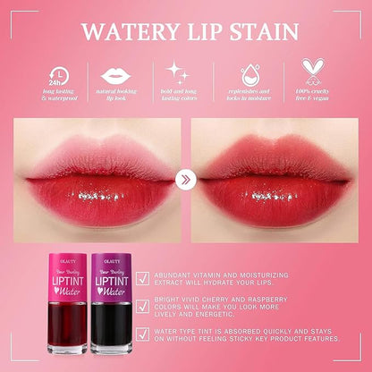 Lip Tint Stain Set, Korean Lip Tint Glossy Lip Stain Plumping Mini Liquid Lipstick, Multi-use Lip and Cheek Tint, Long-Wear Lip Stain Non-Stick Cup Smudge-proof & Lightweight Lip Tint (Grape)