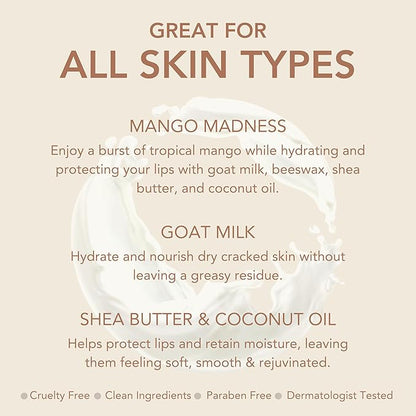Dionis Goat Milk Skincare Scented Lip Balm, Beeswax, Shea Butter & Coconut Oil Self Care Made in The USA, Cruelty Free, Paraben Free Hydrating Moisturizer for Chapped Lips, Mango Madness, 0.28oz, 6pk