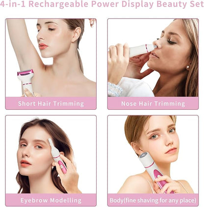 Led Display Electric Razorfor Women Men,4 in 1 Rechargeable Wet & Dry Electric Shaver and Facial Hair Remover,2025 Painless Ladies Body Razors for Nose Face Body Leg Bikini Arm Hair (Purple)