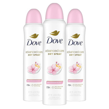Dove Advanced Care Antiperspirant Deodorant Spray for Women 3 Pack Sakura Blossom & Yuzu 72 hour sweat and odor protection 3.8 oz