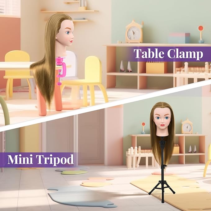 Neverland Beauty Mannequin Head with Hair with Tripod Stand, 20 Inch Cosmetology Manikin Practice Braiding Doll Head for Hair Styling, Training Head for Braiding Hairdressing for Kids