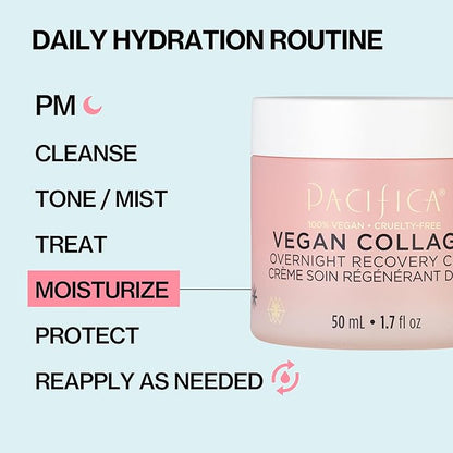 Pacifica Night Face Cream - Vegan Collagen Overnight Recovery Cream, Nighttime Face Cream for Anti-Aging & Wrinkles, Improves Dry Skin & Redness Vegan, Clean Beauty, Dermatologist Tested
