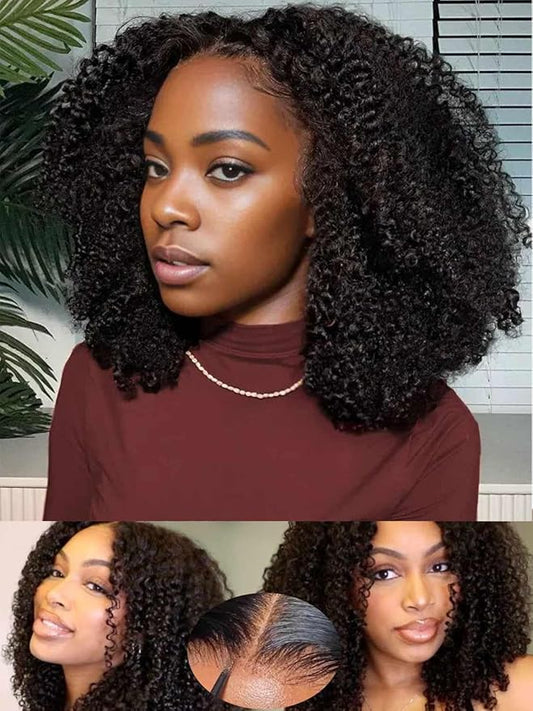 Beauty Forever Kinky Curly 13x4 Pre Everything Glueless Frontal Wig Pre Cut Lace Front Wigs Bye Bye Knots Put on and Go HD Lace Human Hair Wig Pre-Bleached Knots Pre Plucked 150% Density 20 Inch