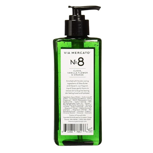 Liquid Soap, Shea Butter Enriched (12 oz), No. 8 - Clove, Vanilla Flower & Orange