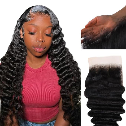 IDN BEAUTY SKINLIKE REAL HD 5x5 Lace Closure Human Hair Deep Wave 22 Inch Bleached Single Knots Ultra-thin HD Lace Closure Virgin Human Hair 0.1 mm Pre Plucked Hairline