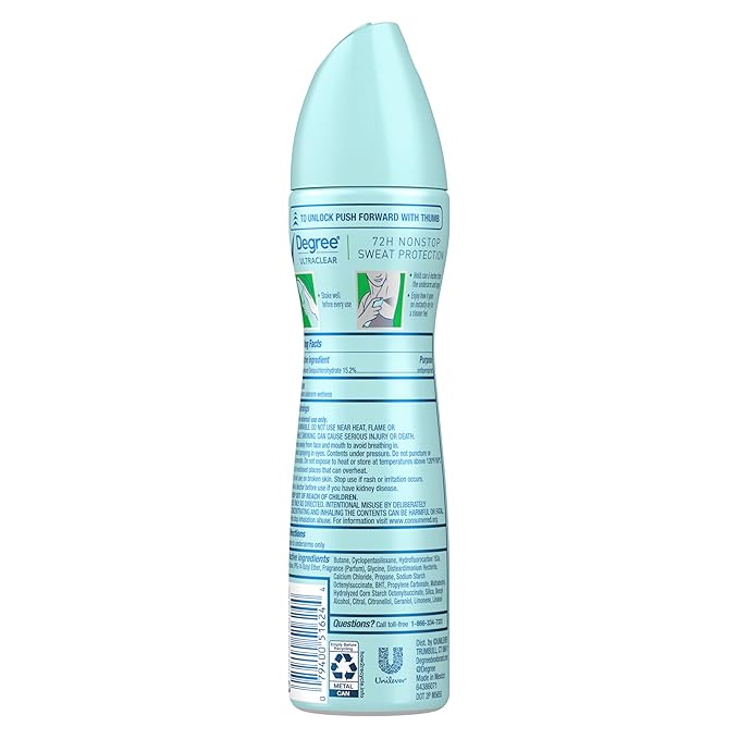 Degree UltraClear Antiperspirant Deodorant Dry Spray 4 pack for 72h Nonstop Sweat Protection For Women Pure Aloe Scent Anti White Marks And Yellow Stains 3.8 Oz