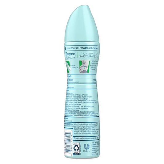Degree UltraClear Antiperspirant Deodorant Dry Spray 4 pack for 72h Nonstop Sweat Protection For Women Pure Aloe Scent Anti White Marks And Yellow Stains 3.8 Oz