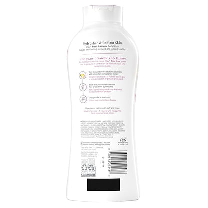 Olay Body Wash for Women, Fresh Radiance, Refreshing & Renewing, Made with Plant Based Cleansers, B3 Botanical Complex, For All Skin Types, Peach & Cherry Blossom Scent, 22 fl oz (Pack of 4)