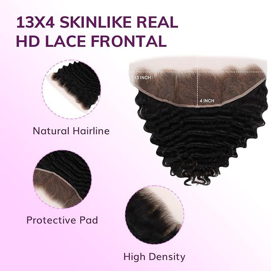 IDN BEAUTY SKINLIKE REAL HD 13x4 Lace Frontal Deep Wave 20 Inch Bleached Single Knots Ultra-thin Frontal HD Lace Closure Virgin Human Hair 0.1 mm Pre Plucked Hairline