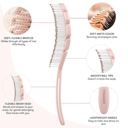 FRAMAR Vented Pink Hair Brush For Women – Flex Brush, Wet Hair Brush Detangler, Wet Hairbrush For Women, Detangle Brush, Brushes For Hair, Hairbrushes – Vented Design For Faster Drying Time