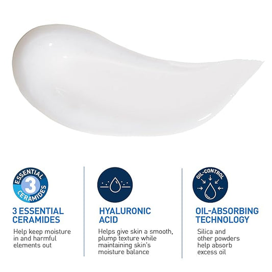 CeraVe Oil Control Moisturizing Gel-Cream, Face Moisturizer for Oily Skin, Niacinamide, Hyaluronic Acid & Oil Absorbing Technology To Rebalance Oily Skin, Non-Comedogenic, Fragrance Free & Oil-Free