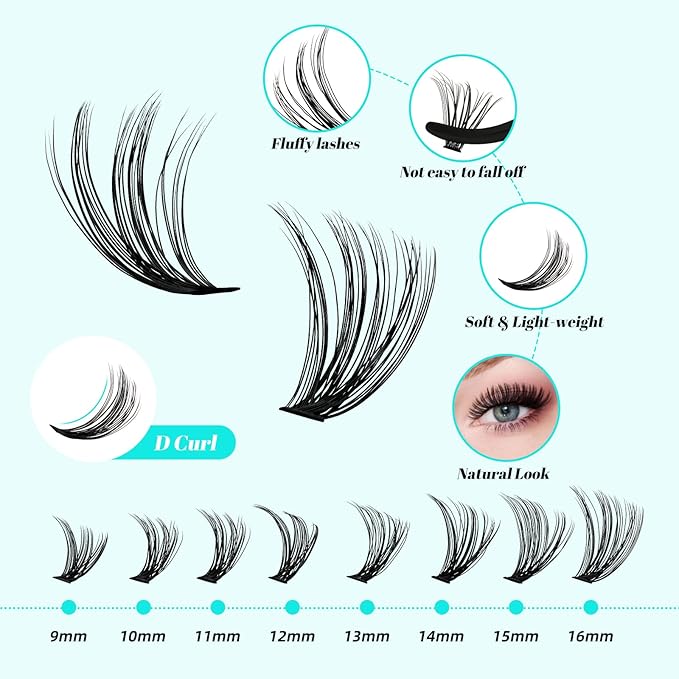 Lash Extension Kit 320Pcs,DIY Individual Lashes Clusters Kit,Lash Bond And Seal,Lash Remover For Eyelashes Extensions,Lash Applicator Tool For False Eyelash Cluster Kit At Home(40D50D,D-Mix9-16mmKit)
