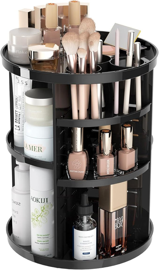 Rotating Makeup Organizer for Vanity, 360 Spinning Skincare Organizers with Adjustable Trays, Make Up Desk Storage Carousel Rack, Cosmetic Display Cases for Dresser Bathroom Countertop