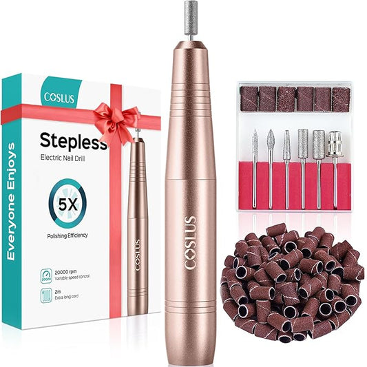 COSLUS Electric Nail Drill File Professional: for Acrylic Gel Dip Powder Nails Portable Nail Machine Kit Manicure Pedicure Tools Polishing Set with Nail Drill Bits Sanding Bands