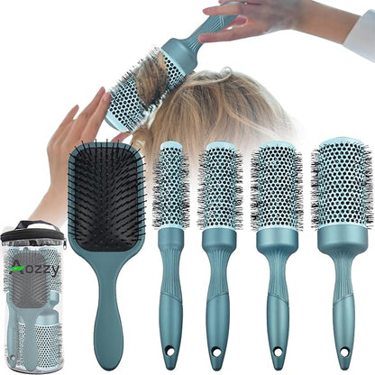 5pcs Round hair Brush Set for Blow Drying Curling, Professional curly hair brushBrush Leaves Hair Shiny Heat Styling Brush 5 Different Sizes Works Very Well with The Blow Dryer