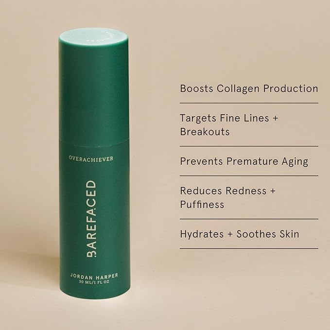 Barefaced Overachiever 30 mL - 10-in-1 Skin Booster with Bakuchiol, Resveratrol & Green Tea - Retinol Alternative, Pregnancy Safe, Helps with Hydrating Skin & Minimizes Pores, Reduces Redness, Wrinkles & Fine Lines