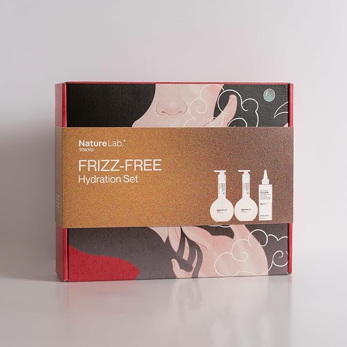 NATURELAB. TOKYO Frizz-Free Hydration Limited Edition Set: Includes Smooth Shampoo, Conditioner & Scalp Sake Rinse – Hydrates & Tames Frizz, Balances Scalp Microbiome, Includes Furoshiki Wrap