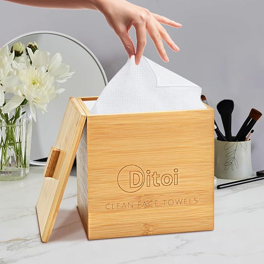 Face Towels, 10"×12" Disposable Face Towel, Face Towelettes XL, Ultra Soft Makeup Remover Dry Wipes, Thick Face Towel for Cleansing,Storage Box with Cover,50 Count (Style04)