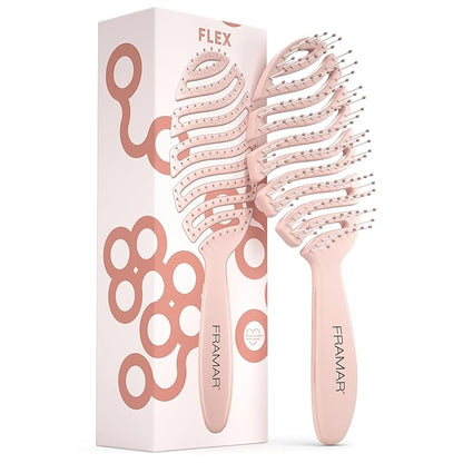 FRAMAR Vented Pink Hair Brush For Women – Flex Brush, Wet Hair Brush Detangler, Wet Hairbrush For Women, Detangle Brush, Brushes For Hair, Hairbrushes – Vented Design For Faster Drying Time
