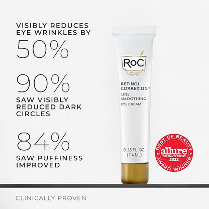 RoC Retinol Correxion Eye Cream Mini for Dark Circles & Puffiness, Daily Wrinkle Cream, Anti Aging Line Smoothing Skin Care Treatment, .25 Ounces