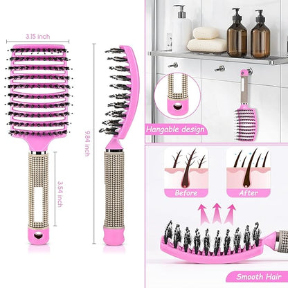 Wet Hair Detangling Brush for Blow Drying，Hair Detangler Brush for Women and Kids ，Boar Bristle Hair Brushes for Women Detangler 1 PACK（PINK）