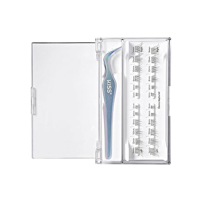 KISS imPRESS Falsies Long Lasting Self Adhesive Eyelashes, ‘Demi Natural’, 5 Day Extended Wear, 24 Natural Volume Lash Clusters (5,6,8,10,12, & 14mm), Precision Non-Stick Applicator