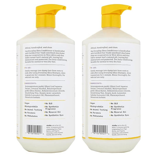 Alaffia EveryDay Shea Conditioner, Moisturizes, Restores and Protects, Made with Fair Trade Shea Butter, Cruelty Free, No Parabens, Vegan, Lavender, 2 Pack, 32 Fl Oz Ea