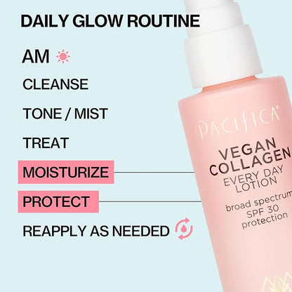 Pacifica Face Moisturizer - Vegan Collagen Face Lotion SPF 30 Broad Spectrum Sunscreen Every Day Face Lotion, UVA/UVB Protection for All Skin Types, Lightweight, Hydrating, Cruelty Free