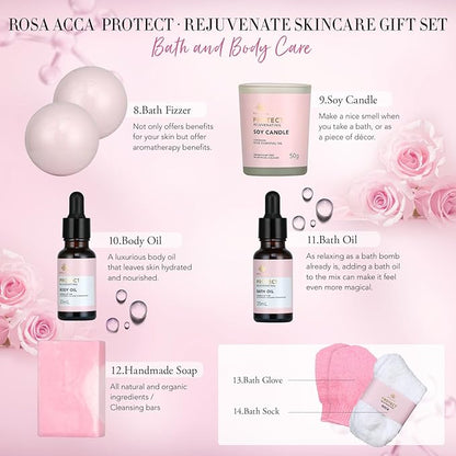 Mother's Day Gift, Spa Gifts 28pcs Rose Facial Skin Care Set for Women, Face Cream, Bath Oil, Serum, Shower Accessories - Bath and Body & Facial Kit - Birthday, Christmas, Valentine's, Bridal Shower