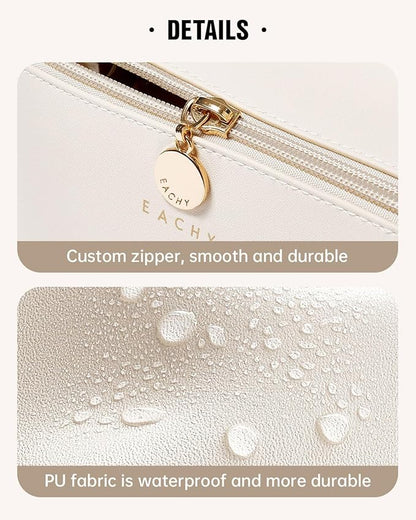 EACHY Travel Makeup Bag,Large Capacity Cosmetic Bags for Women,Waterproof Portable Pouch Open Flat Toiletry Bag Make up Organizer with Divider and Handle
