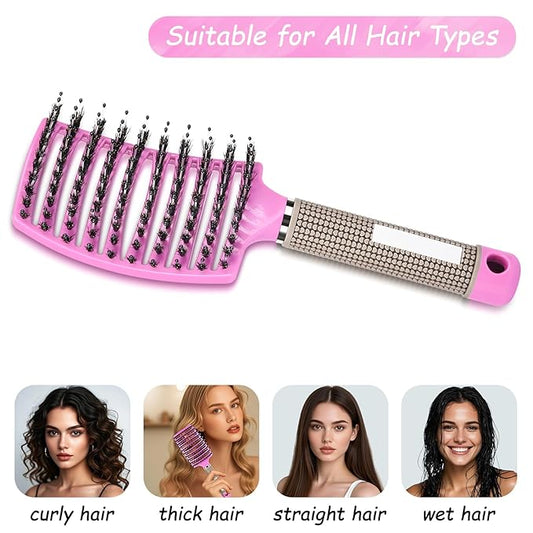Wet Hair Detangling Brush for Blow Drying，Hair Detangler Brush for Women and Kids ，Boar Bristle Hair Brushes for Women Detangler 1 PACK（PINK）