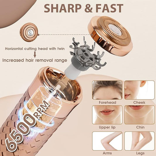 Upgrade Facial Hair Removal for Women, Rechargeable Hair Removal Device, Painless Face Electric Razor/Shaver for Lip, Arms, Face, Peach Fuzz (Black)