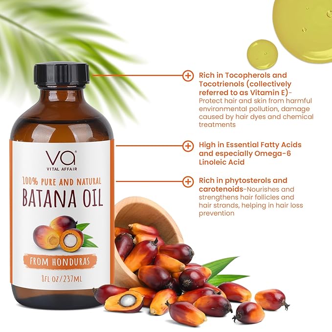 Batana Oil For Hair Growth - 100% Raw Oil From Honduras - Glass Bottle - Rich In Essential Nutrients - For Strong & Shiny Hair - 8 FlOz