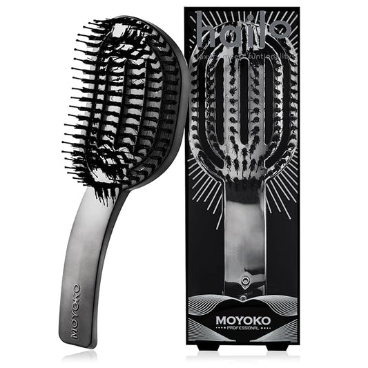 MOYOKO Vented Detangler Brush for Fine, Wavy, Straight, Curly, and Thick Hair - No Pull Design for Detangling (Gun Black Chrome)