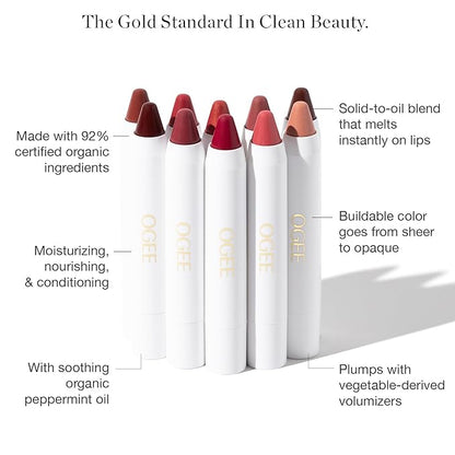 Ogee Tinted Sculpted Lip Oil - Lip Stain Made with 100% Organic Coconut Oil, Jojoba Oil, and Vitamin E - Best as Lip Balm, Lip Color or Lip Treatment - DAHLIA