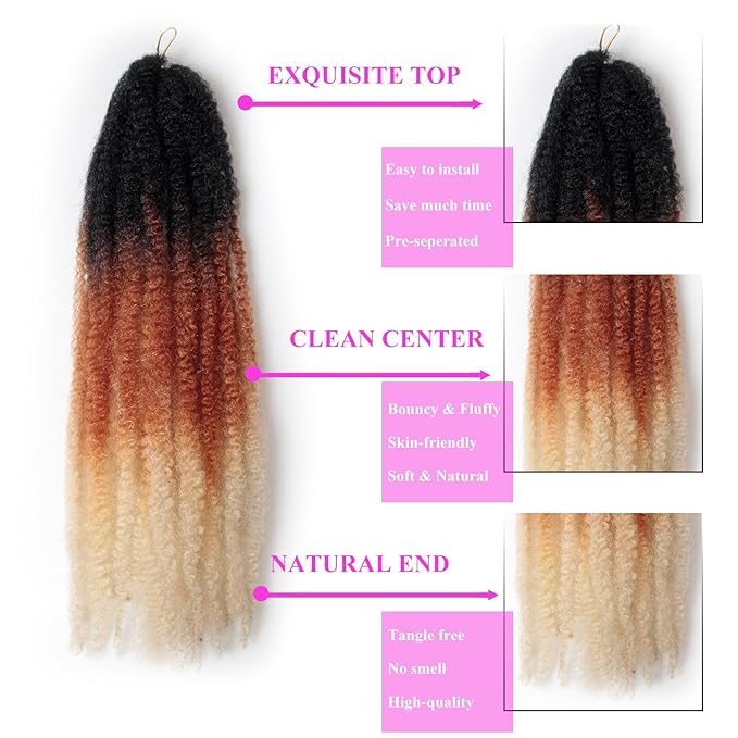 Marley Twist Braiding Hair 24 Inch 8 Packs – Long-Lasting Marley Hair, Fluffy&Tangle-Free Cuban Twist Hair for Braiding, Natural Look Synthetic Spring Afro Kinky Twist Hair Extensions (T1B/30/613)