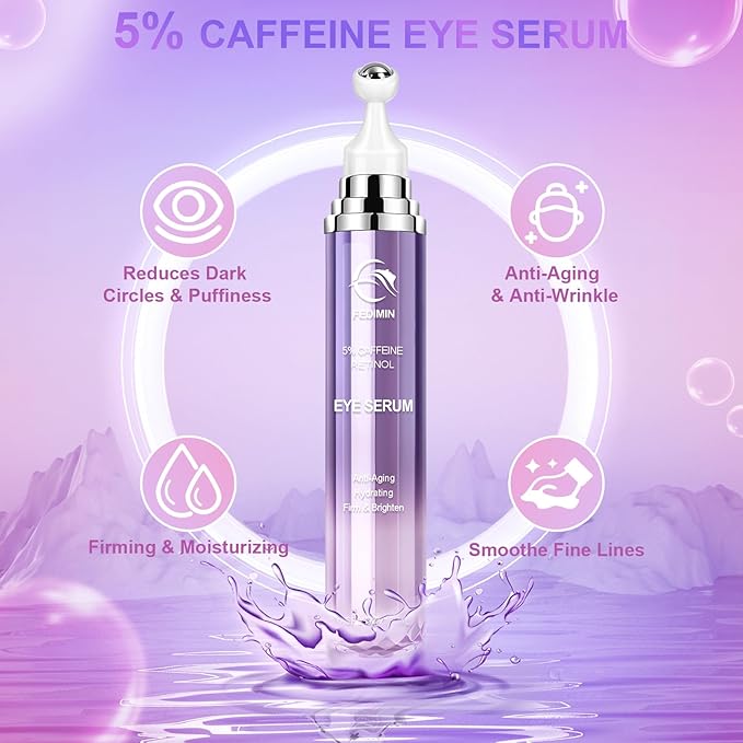 Caffeine Eye Cream for Dark Circles Under Treatment Eye Serum for Wrinkles Fine Lines, Retinol Under Cream for Puffiness and Bags with 360° Massage Roller-Ball