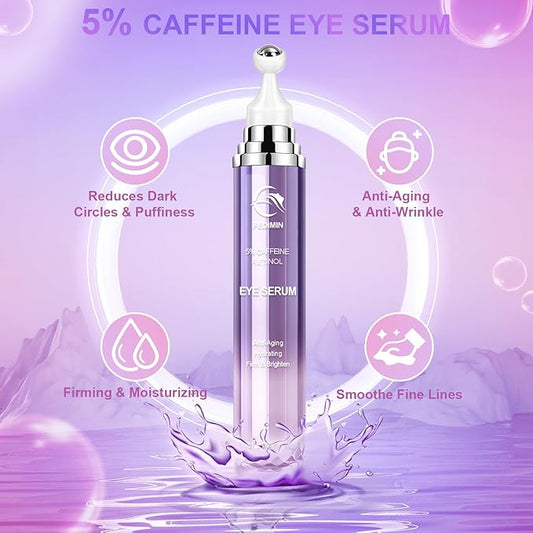 Caffeine Eye Cream for Dark Circles Under Treatment Eye Serum for Wrinkles Fine Lines, Retinol Under Cream for Puffiness and Bags with 360° Massage Roller-Ball